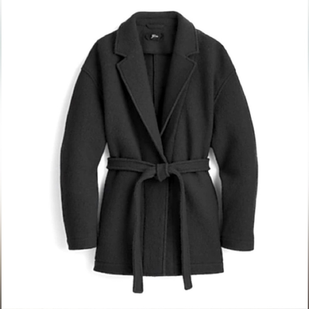J.Crew Black Camille Wrap Coat in Italian Boiled Wool size M